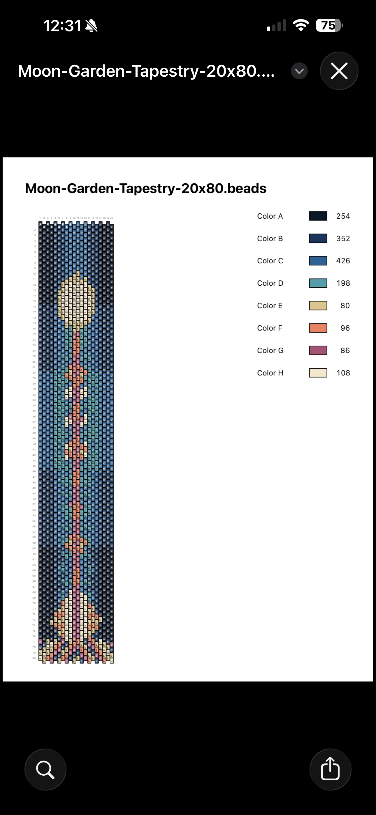 Beadly export preview for a printable PDF pattern sheet
